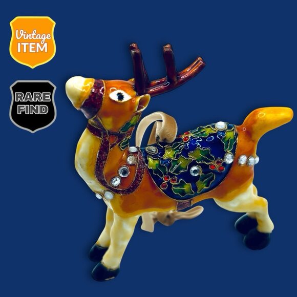 Vintage Ceramic Hand Painted Lusterware Reindeer Christmas Holiday Ornament RARE - Picture 1 of 8